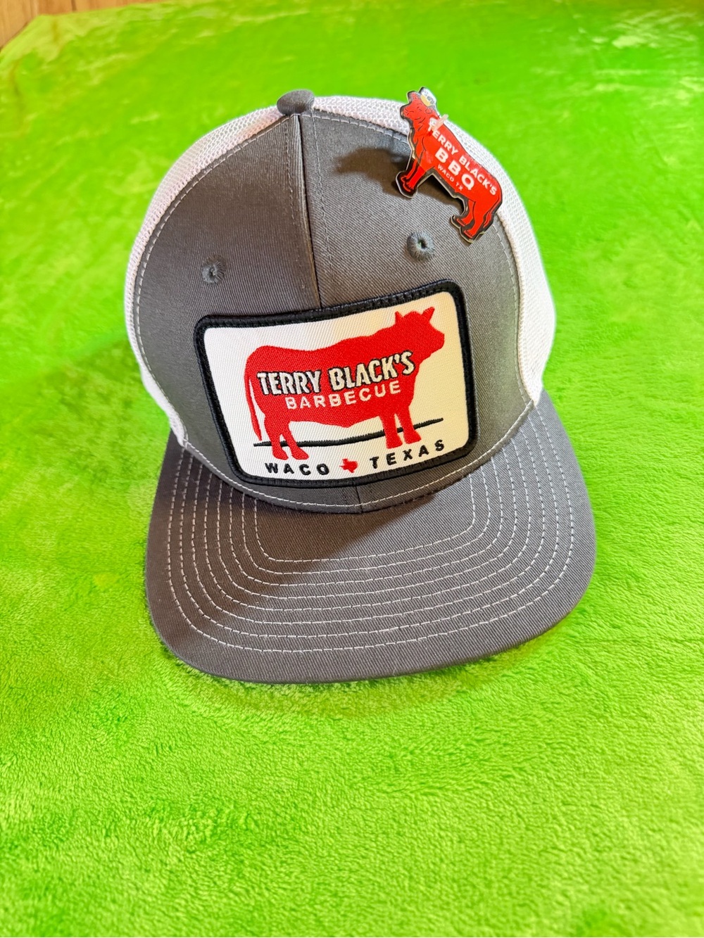 Terry Black's Barbecue Patch Trucker Hat - Gray & White with Red Logo